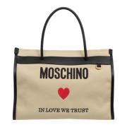 In Love We Trust Tote bag Moschino , Beige , Dames