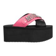 Logo Lettering Wedges Moschino , Black , Dames
