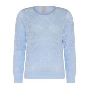 Lichtblauwe Openwork O-Neck Pullover Skovhuus , Blue , Dames