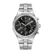 Stalen Quartz Horloge, Zwarte Kast, Zilveren Band Bulova , Gray , Here...