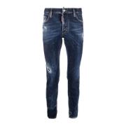 Slim Fit Donkerblauwe Gescheurde Jeans Dsquared2 , Blue , Heren