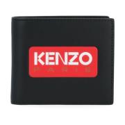 Zwarte leren portemonnee met rode logo Kenzo , Black , Heren