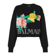Vintage sweatshirt met rozenprint Balmain , Black , Dames