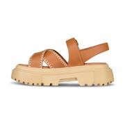 Leren Plateau Sandalen Hogan , Brown , Dames