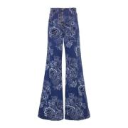 Flare Jeans met Bandana Print en Hoge Taille Etro , Blue , Dames