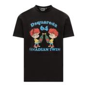 Zwarte T-shirts en Polos met Print Dsquared2 , Black , Heren