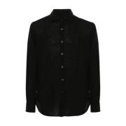 Zwarte Linnen Overhemd - Lange Mouw 120% Lino , Black , Heren