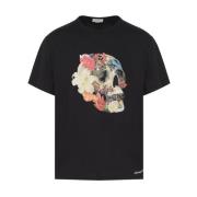Bloemenprint Skull T-shirt in zwart Alexander McQueen , Black , Heren