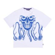 Skull Tee White Streetwear T-Shirt Octopus , White , Heren