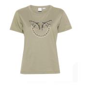 Korte Mouw Ronde Hals T-shirt met Strass Decoratie Pinko , Green , Dam...