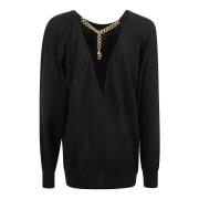 Zwarte Sweaters met Kettingen & Harten Moschino , Black , Dames