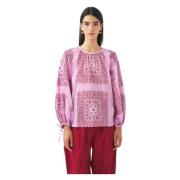 Katoenen voile print blouse Nalii Antik Batik , Pink , Dames