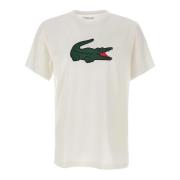 Heren Katoenen T-shirt Wit Logo Print Lacoste , White , Heren