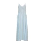 Polkadot Viscose Maxi Jurk met Plooien Seventy , Blue , Dames