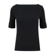 Katoenen Jersey T-shirt met Boothals Ralph Lauren , Black , Dames