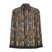 Bruine Zijden Overhemden met Tool Print Fendi , Multicolor , Heren