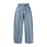 Fringed Oversized Denim Jeans MM6 Maison Margiela , Blue , Dames