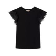 Macrame Mouw T-Shirt Twinset , Black , Dames