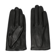 Zwarte leren handschoenen Twill gevoerd Yohji Yamamoto , Black , Dames
