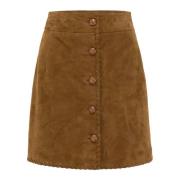 Hoge taille suède kokerrok met knopen MVP wardrobe , Brown , Dames