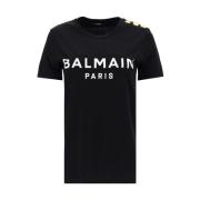 Bedrukt Balmain T-shirt met knopen Balmain , Black , Dames