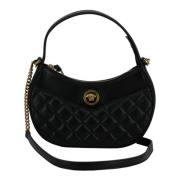 Zwarte leren halvemaan schoudertas Versace , Black , Heren