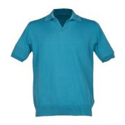 Turquoise V-Hals Katoenen Polo Shirt Alpha Studio , Blue , Heren