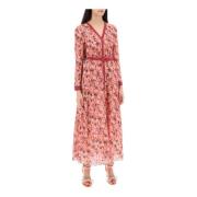 Bloemen Zijden Maxi Chemisier Jurk Saloni , Pink , Dames