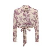Bedrukte Crop Shirt met Strik Detail Aniye By , Multicolor , Dames