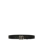 Luxe Zwart Leren Riem met Gouden Logo Gesp Dolce & Gabbana , Black , H...