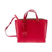 Rode Klassieke Leren Shopper Tas Pinko , Red , Dames