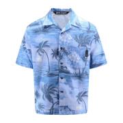 Short Sleeve Shirts Palm Angels , Blue , Heren
