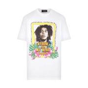 Witte Bob Marley Print T-shirt Dsquared2 , White , Heren