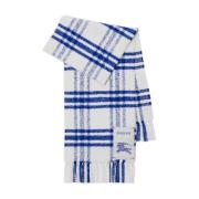 Geruite Wollen Sjaal met Logo Patch Burberry , Blue , Unisex