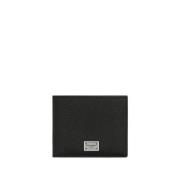Zwarte Leren Bi-Fold Portemonnee met Logo Plaque Dolce & Gabbana , Bla...