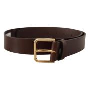 Effen Leren Riem met Gouden Gesp Dolce & Gabbana , Brown , Heren