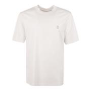 Wit Katoenen T-Shirt met Geborduurd Logo Brunello Cucinelli , White , ...