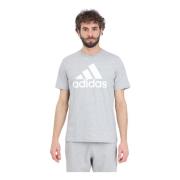 Grijze Performance T-shirt met wit logo Adidas , Gray , Heren
