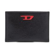 Leather bi-fold wallet with red D plaque Diesel , Black , Heren