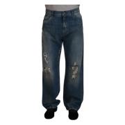 Blauwe Tattered Denim Jeans Dolce & Gabbana , Blue , Heren