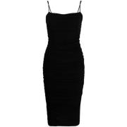 Zwarte Spaghetti Strap Gerimpelde Midi Jurk Pinko , Black , Dames