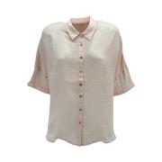 Roze linnen oversized shirt met Sangallo-details 120% Lino , Pink , Da...