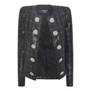 Zwart Tweed Paillet Buitenmode Balmain , Black , Dames