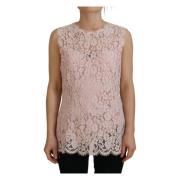 Roze Bloemen Kant Mouwloze Tank Blouse Top Dolce & Gabbana , Pink , Da...