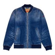 Bomber Denim Jack in dented denim Diesel , Blue , Heren