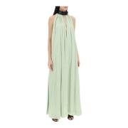 Flared Maxi Jurk met Leren Gesp Salvatore Ferragamo , Green , Dames