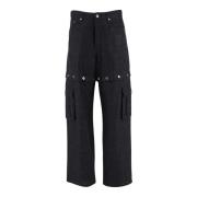 Zwarte Linnen Cargo Broek Off White , Black , Heren