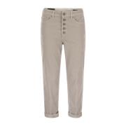 Gestreepte fluwelen broek met juwelen knopen Dondup , Beige , Dames