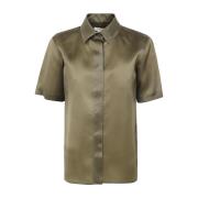 Korte Mouw Organdy Shirt Khaki Max Mara , Green , Dames