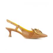 Bruine leren slingback sandalen met goudkleurige gesp Mara Bini , Brow...